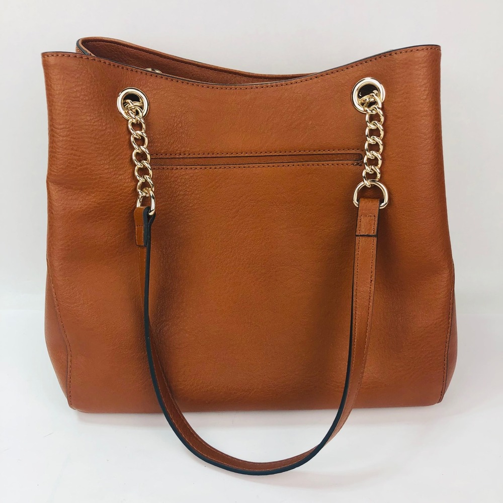 LC Lauren Conrad Brown Faux Leather Chain Shoulder Bag Tote AMA HLC43TO23 Cognac